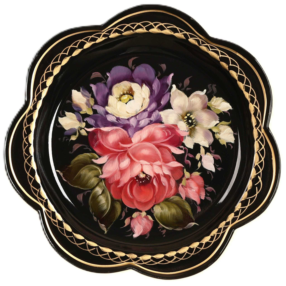 Жостовский поднос декоративный, размер 18 см (A1), металлический