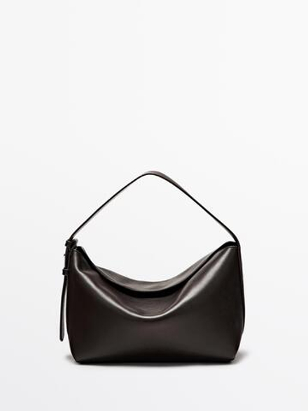 Massimo Dutti Небольшая сумка через плечо из кожи наппа, коричневый