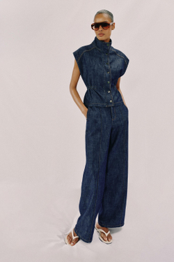 ZARA ЖИЛЕТ ИЗО ЛЬНА С ЭЛАСТИЧНОЙ ТАЛИЕЙ, ИНДИГО