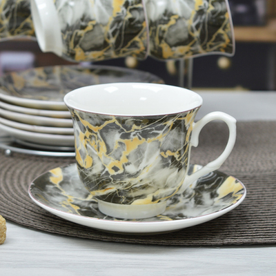 Чайный набор 12 предметов 230мл на подставке "Черный мрамор" (100373)