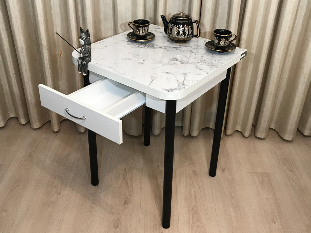 Раскладной стол с ящиком на черных ножках Italian marble