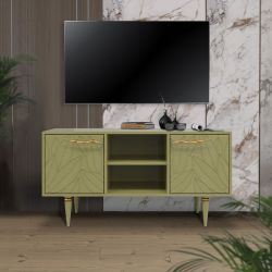 Тумба под ТВ Арт Колор leaves 117см Классик Голд Зеленая олива