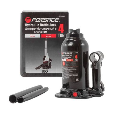 Домкрат бутылочный двухштоковый 4т с клапаном (h min - 180мм, h max - 410мм, ход штока - 170мм) Forsage F-TF0402(BR)(Euro)