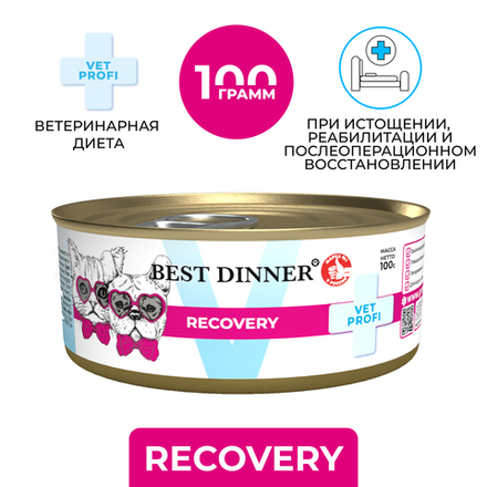 Консервы диета Best Dinner Vet Profi Recovery повышенной калорийности для кошек и собак при истощении и послеоперационном восстановлении 100 г