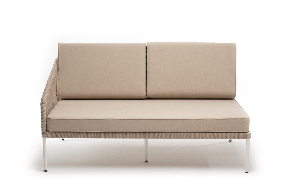 "Канны" правый модуль плетеный из роупа, каркас алюминий белый муар, роуп бежевый круглый, ткань бежевая 15052