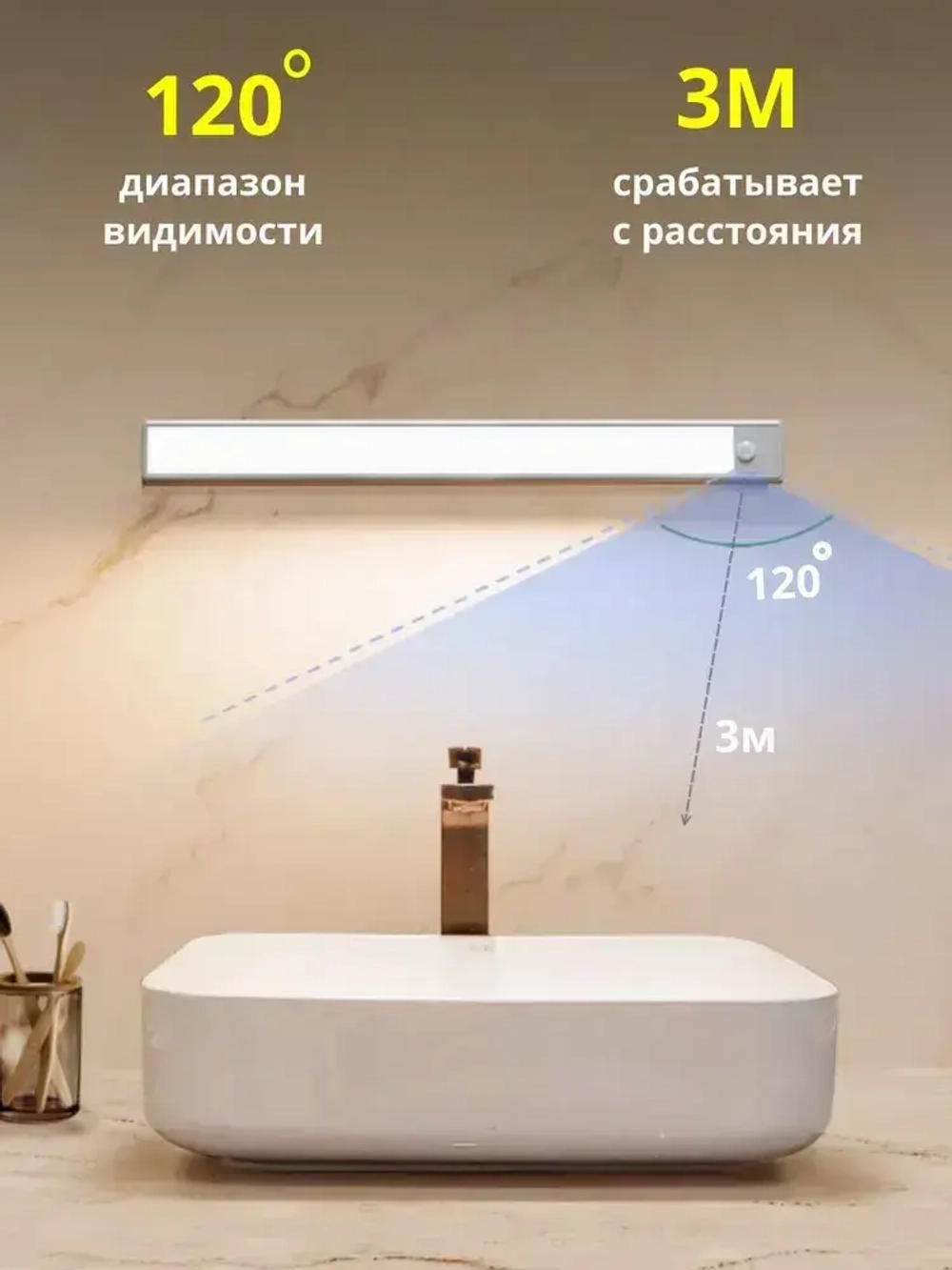 Беспроводной светодиодный светильник с датчиком движения на клипсах, настенный, потолочный, 300 мм, лампа на аккумуляторе (белый 3000-6000К)