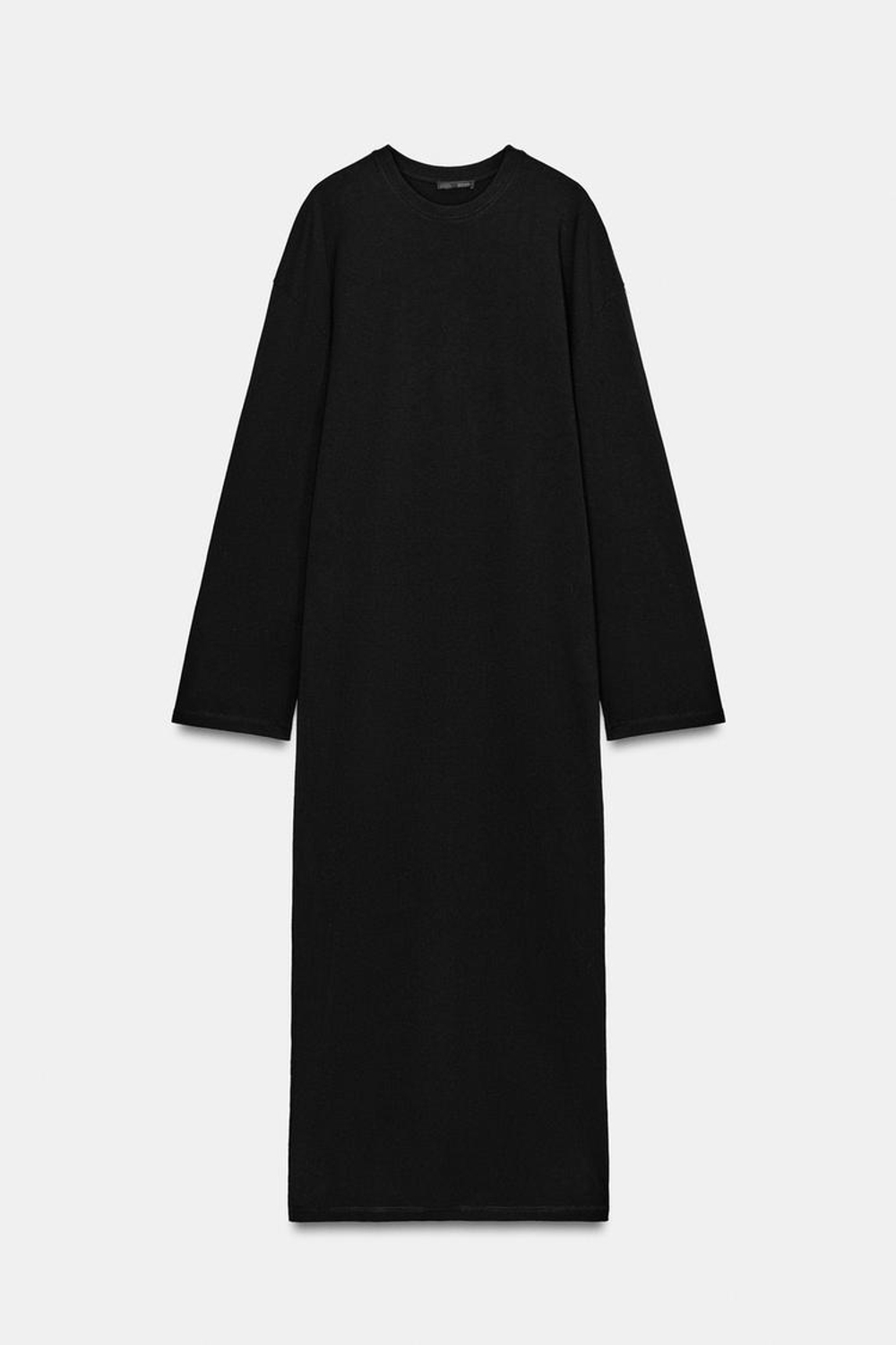 ZARA ДЛИННОЕ ХЛОПКОВОЕ ПЛАТЬЕ, ЧЕРНЫЙ
