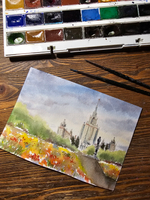 Картина, графика в паспарту 21х30 см на стену для интерьера "МГУ"