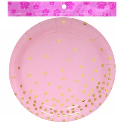 Тарелка бумажная 18 см в наборе 10 шт «Конфетти» ярко-розовая