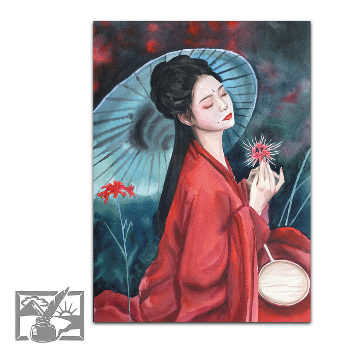 Открытка почтовая. Аксёнова Татьяна. Девушка в красном