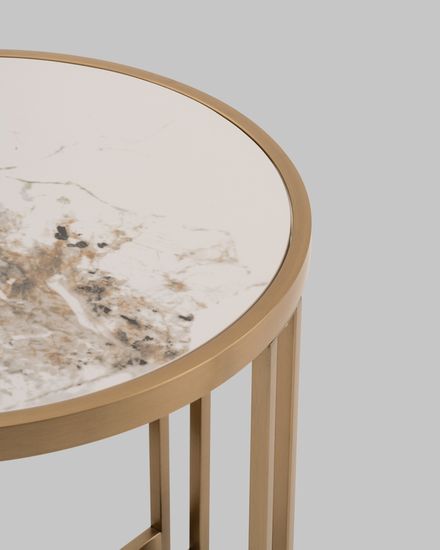 Журнальный столик Алиада 55х55 см светлая керамика сталь шампань