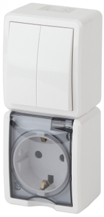 Блок розетка+выкл. двойн. верт. IP54, 16A(10AX)-250В, белый Эксперт ЭРА