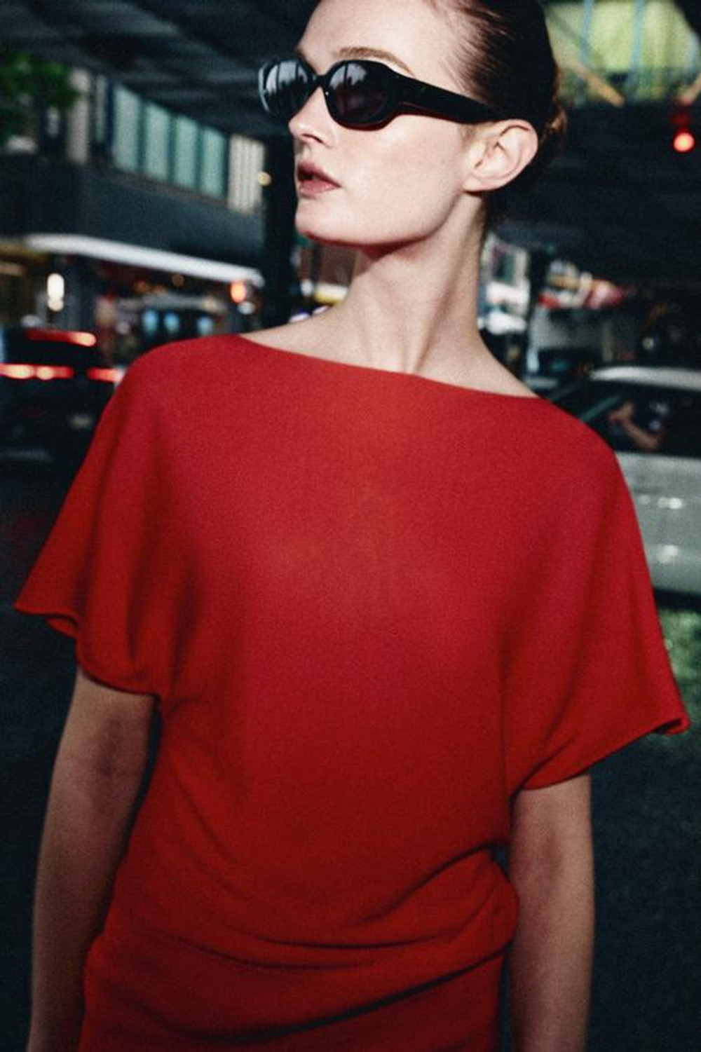 ZARA ТРИКОТАЖНЫЙ ТОП С ВЫРЕЗОМ «ЛОДОЧКА», МЯГКИЙ КРАСНЫЙ