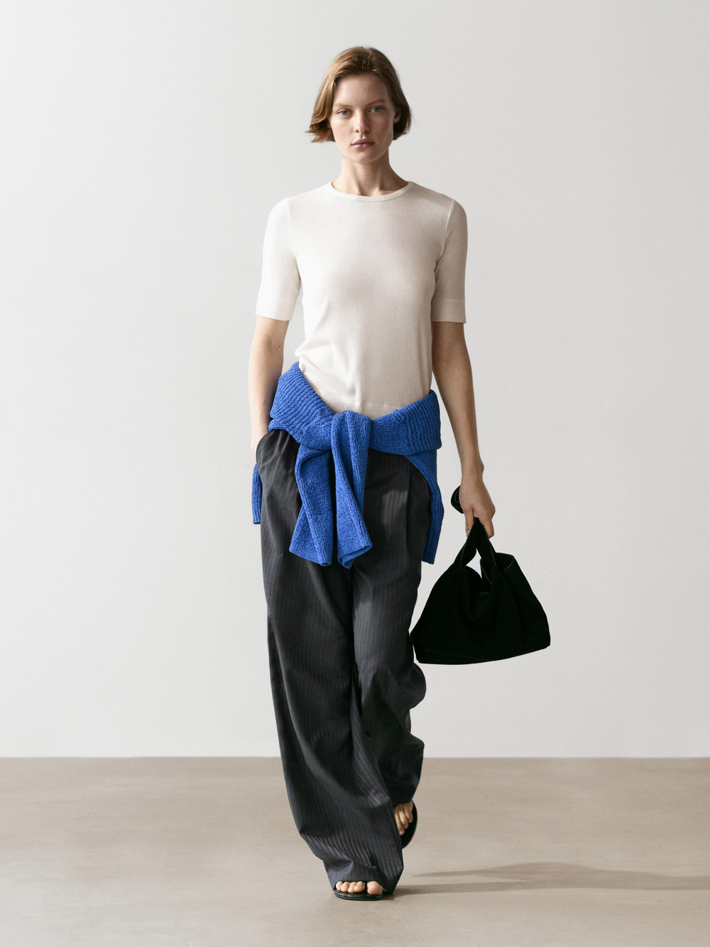 Massimo Dutti Футболка из смесовой хлопковой ткани, кремовый