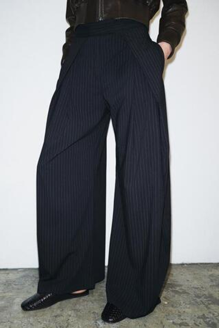 ZARA ШИРОКИЕ БРЮКИ В ПОЛОСКУ — ZW COLLECTION, ТЕМНО-СЕРЫЙ