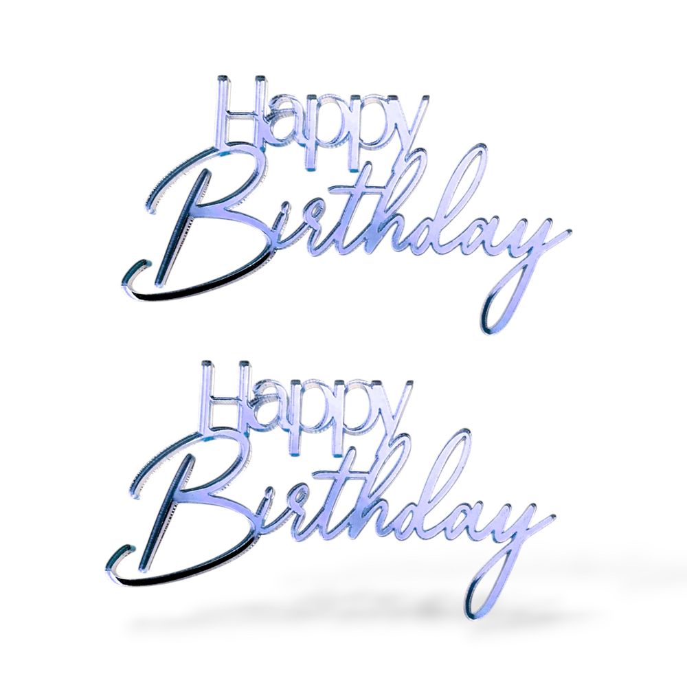 Топпер Мини Happy Birthday ТМС6220 7см 2шт акрил СЕРЕБРО