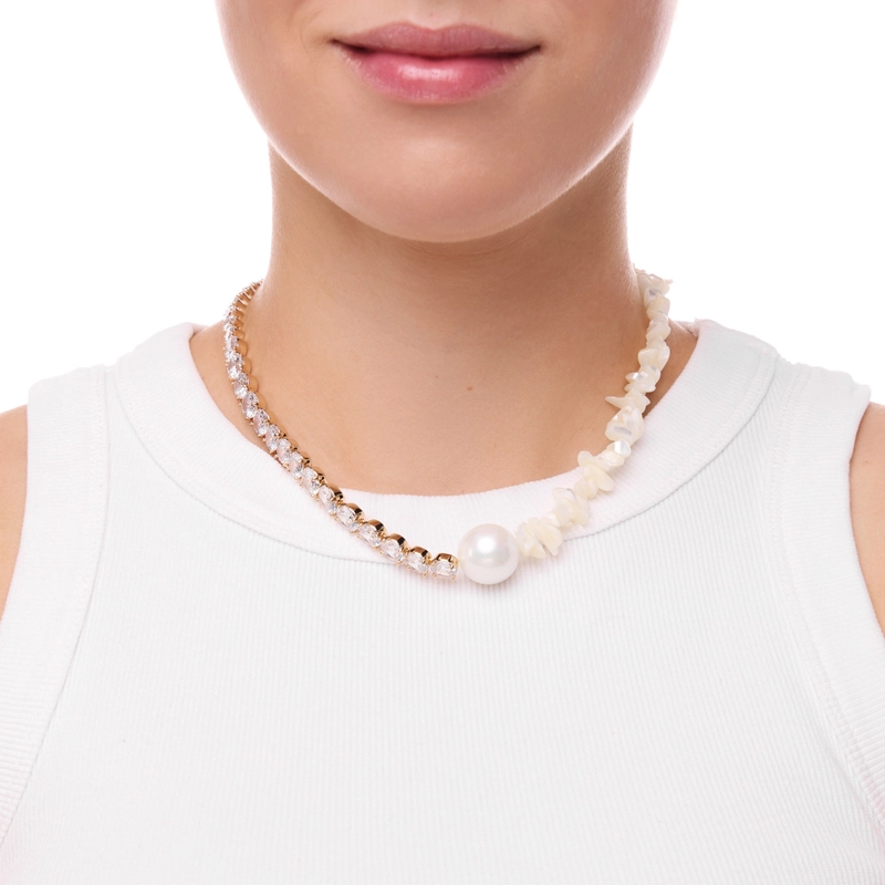 Колье Золотое с Перламутром и Кристаллами