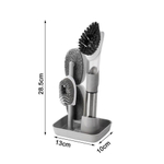 Щетка для мытья посуды, дозатор 4 насадки, кухонная, цвет серый