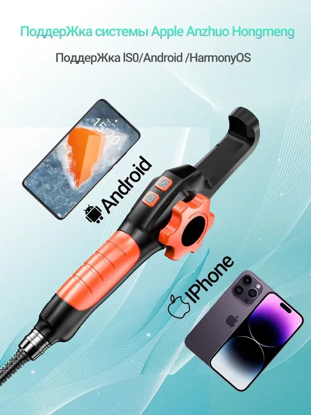 jingleszcn Поворотный эндоскоп 6.4мм/поворот 360 /HD 1080P автомобильная камера Кабель 1 м Android,IOS