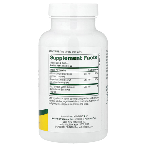 NaturesPlus, кальций и магний с цельнопищевыми ингредиентами, 180 таблеток