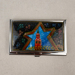 Набор "Кремль. Звезда" визитница, флешка и ручка Parker с ручной росписью Палех в футляре