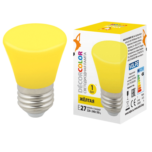 LED-D45-1W/YELLOW/E27/FR/С BELL Лампа декоративная светодиодная. Форма Колокольчик, матовая. Цвет желтый. Картон. ТМ Volpe.
