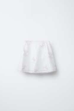 ZARA ЮБКА С БЛЕСТКАМИ, БЕЛЫЙ