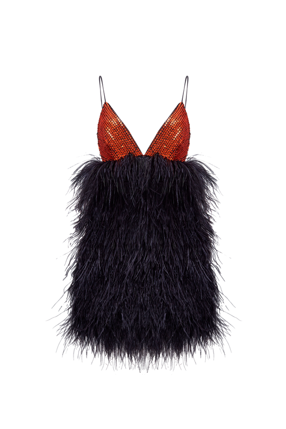 Платье мини из пайеток с бахромой на юбке