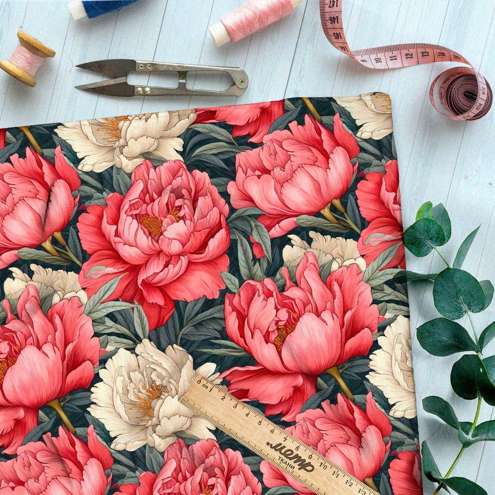 Ткань премиум сатин пестрая мозаика