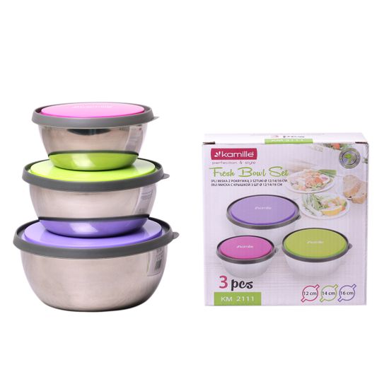 Набор емкостей 3 шт. из нержавеющей стали с пластиковыми крышками Kamille KM-2111