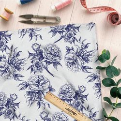 Ткань бифлекс синие контуры цветов