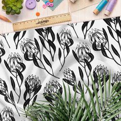 Ткань атлас контрастные бутоны