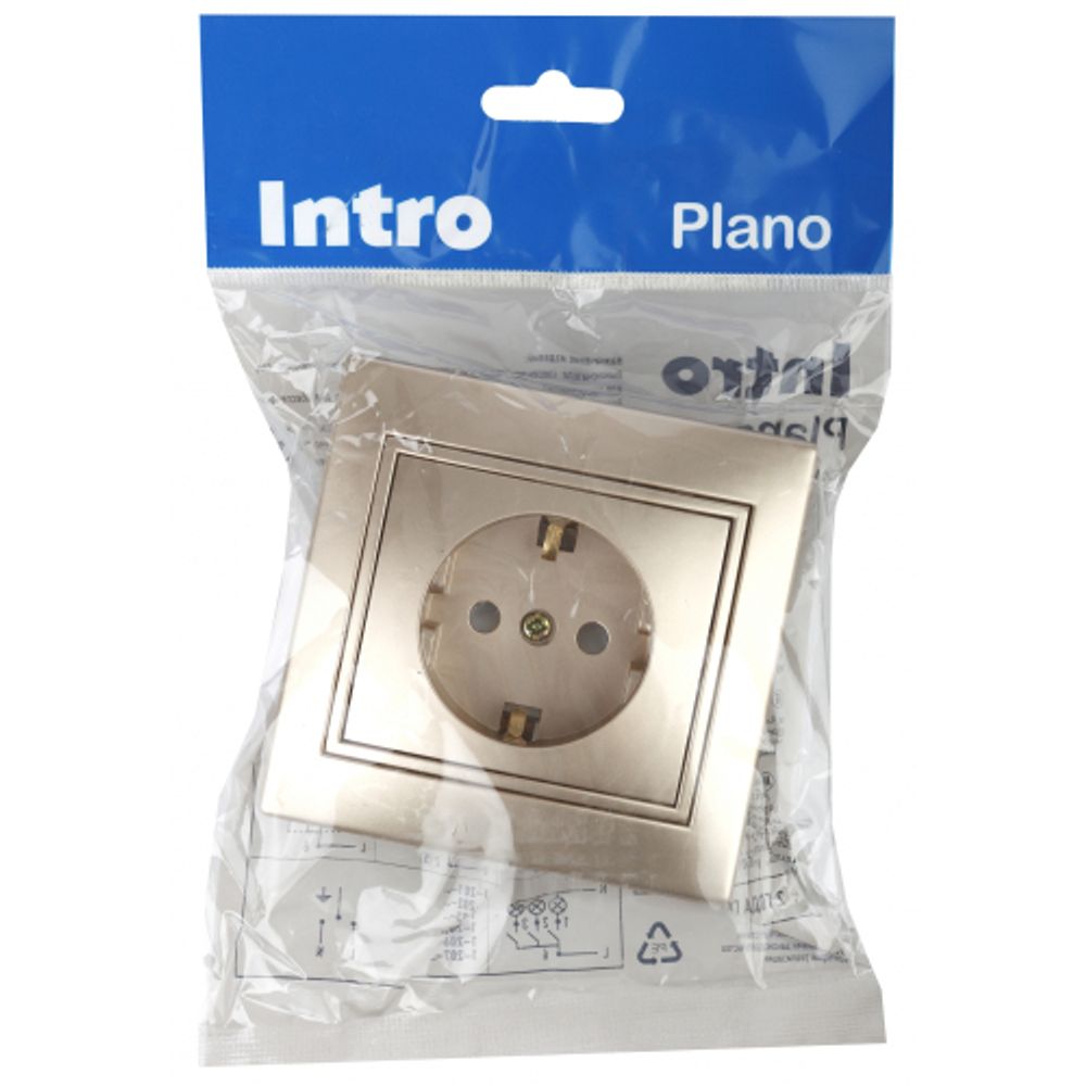 Розетка Intro Plano 1-201-04 без заземления 2P, 16А-250В, IP20, СУ, шампань | Intro Plano Шампань