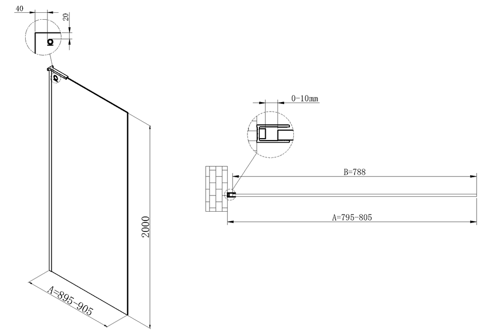 Душевая перегородка Walk-In VSW-7HA800CL, 800*2000, хром, стекло прозрачное