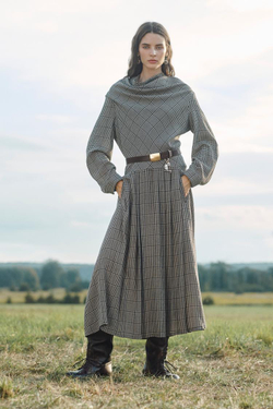 ZARA ПЛАТЬЕ В КЛЕТКУ, ПЕСОЧНЫЙ/ЧЕРНЫЙ