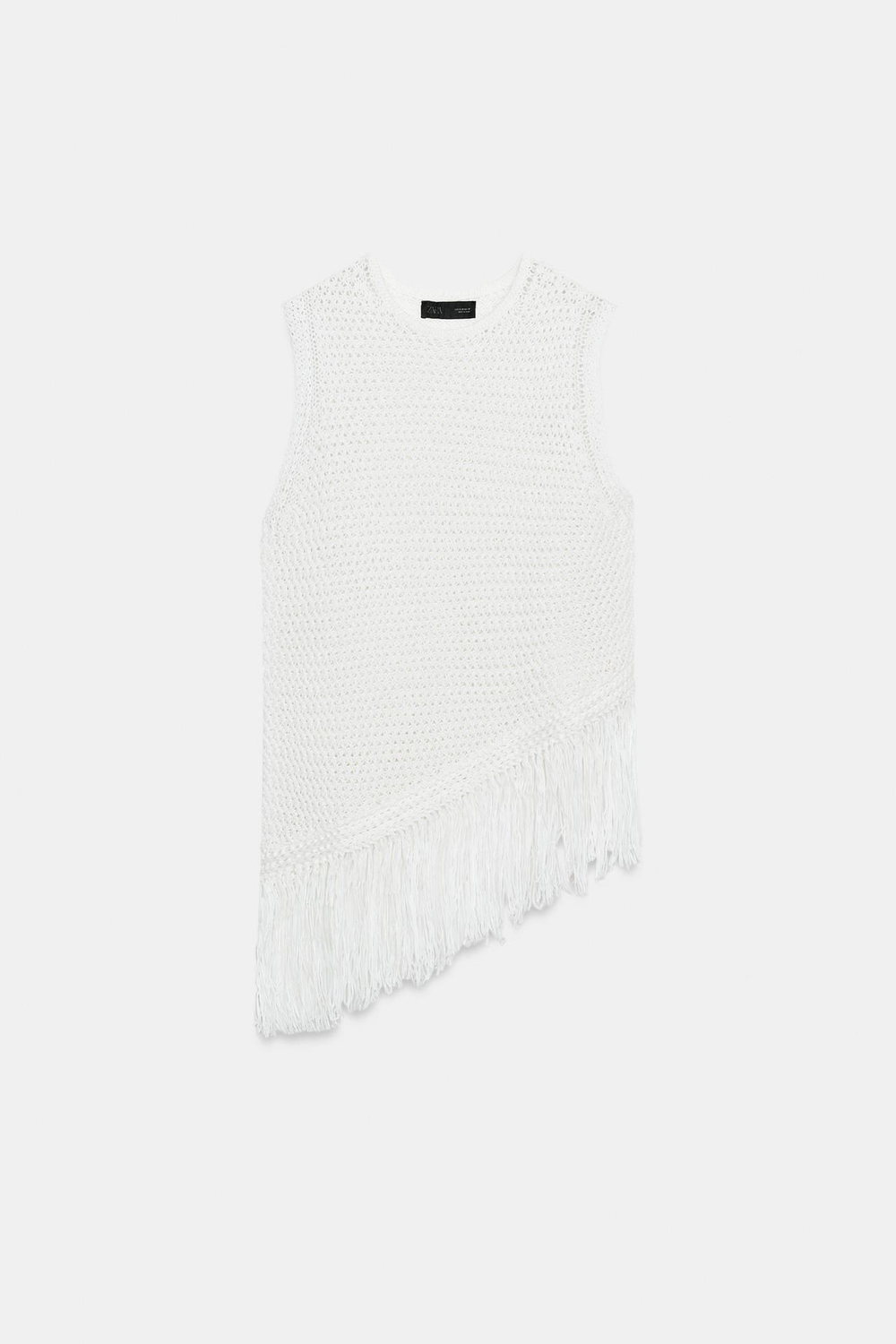 ZARA ТРИКОТАЖНЫЙ ТОП С БАХРОМОЙ, БЕЛЫЙ
