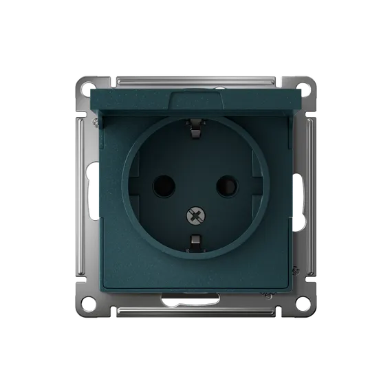 Розетка 1-м СП AtlasDesign 16А IP20 с заземл. защ. шторки с крышкой механизм изумруд SE ATN000846