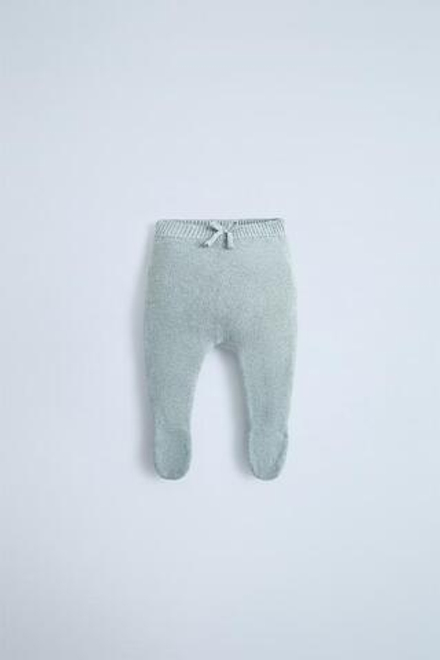 ZARA ТРИКОТАЖНЫЕ ЛЕГИНСЫ С БАНТОМ, ГОЛУБОЙ