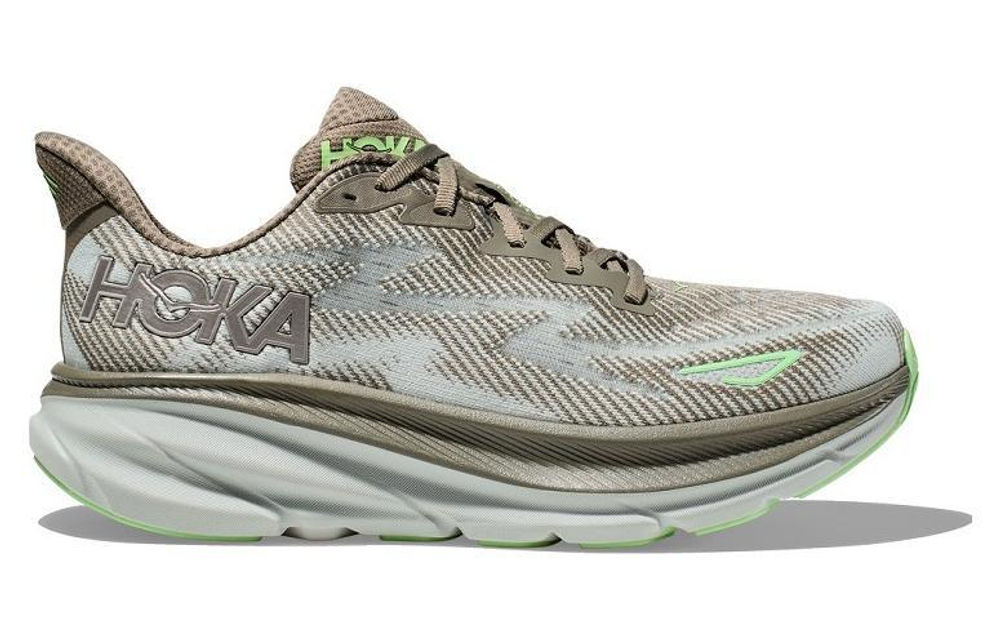 HOKA ONE ONE Cliffton 9 comfortable fabric shock absorption non-slip low-top running shoes men's light green