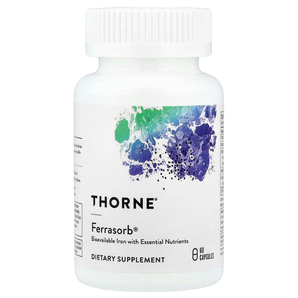 Thorne, Ferrasorb, железо с кофакторами, 60 капсул
