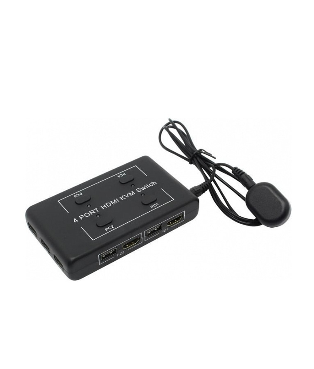KVM переключатель ORIENT HS41, HDMI KVM переключатель на 4 устройства, порты HDM + 2xUSB (клавиатура+мышь), поддержка 4K@30Hz, кнопка переключения на проводе 1.2 м, не требуется внешнее питание (31067)