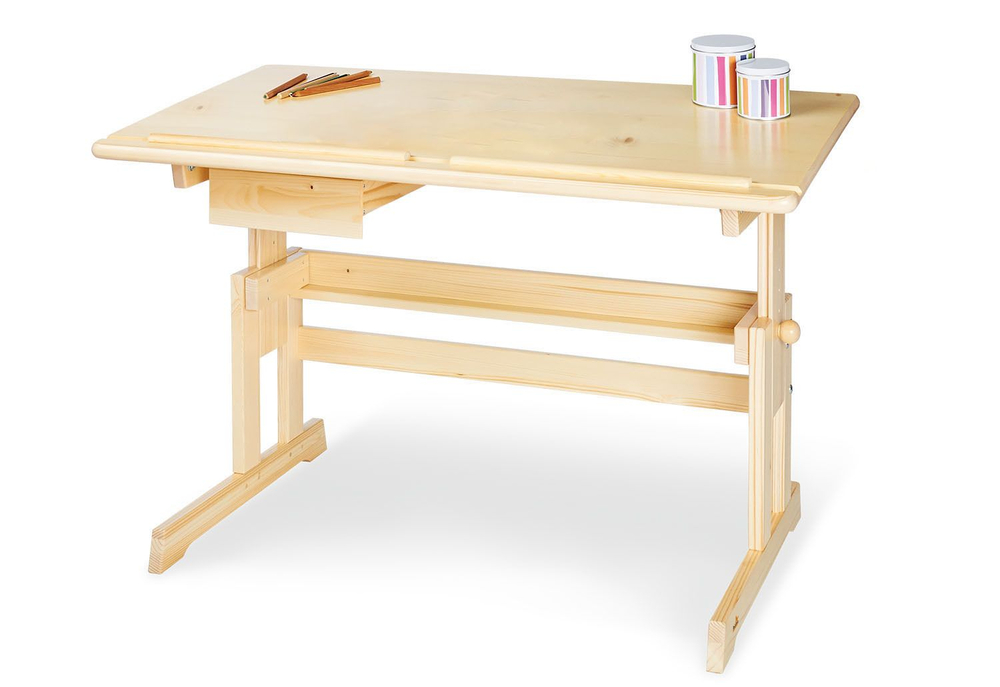 Стол письменный, 109х58х57, Лена, парта для школьника, растущая, с ящиком, деревянная, Dipriz
