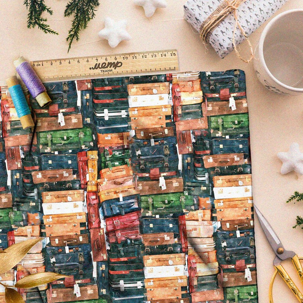 Ткань дюспо разноцветная стена из чемоданов