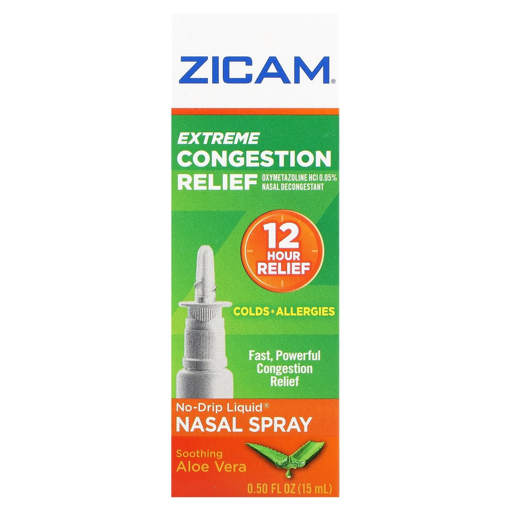 Zicam, Экстремальное облегчение заложенности носа, жидкий спрей для носа без капель, успокаивающее алоэ вера, 15 мл (0,5 жидк. унц.)