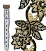 Кружево декоративное с кордом и вышивкой цвет молочно-золотой с черным