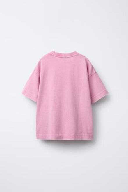 ZARA ФУТБОЛКА HEAVY WEIGHT ИЗ ТКАНИ С ЭФФЕКТОМ ПОТЕРТОСТИ, РОЗОВЫЙ