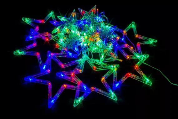 Светодиодная бахрома Звезды 2.5*0.95 м., 220V, 138 разноцветных LED ламп, прозрачный провод, контроллер, Winner (m.02.5T.138.S+)