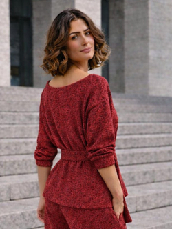 Лонгслив / меланж бордово -красный