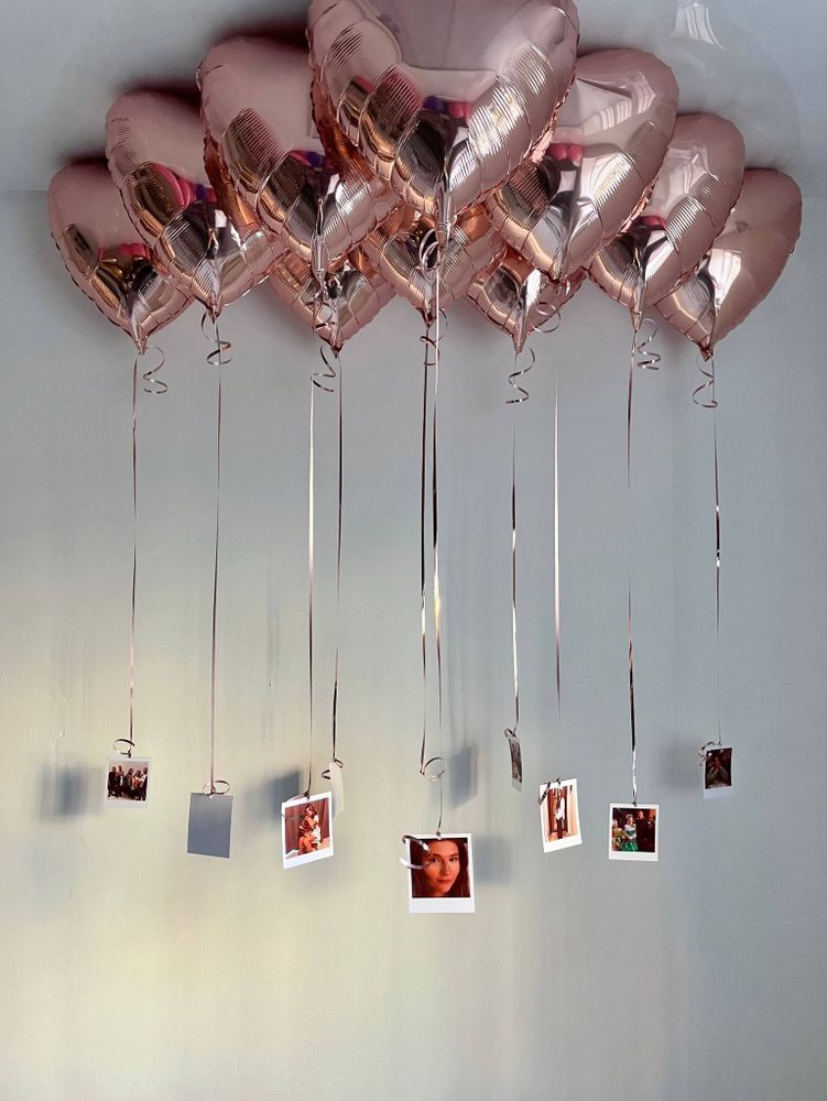 Воздушные шары сердца розовое золото под потолок с фото №3837