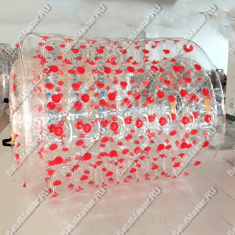 Аттракцион Водный роллер (Гидророллер) «Прозрачный» с красными стропами, ПВХ, 2*1.8*1.8 м